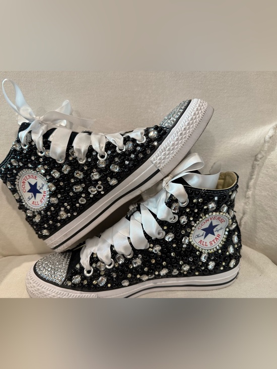 Converse Shoes - NwOT💥 Custom Hightop Bling Converse - Pearl & Rhinestone Sneakers💥